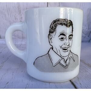 Vintage Greatest Dad Double Sided MCM Caricature Milk Glass Coffee Mug Cup